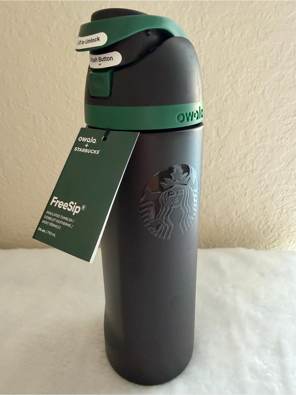 Owala x Starbucks FreeSip 24oz Black Green Water Bottle New